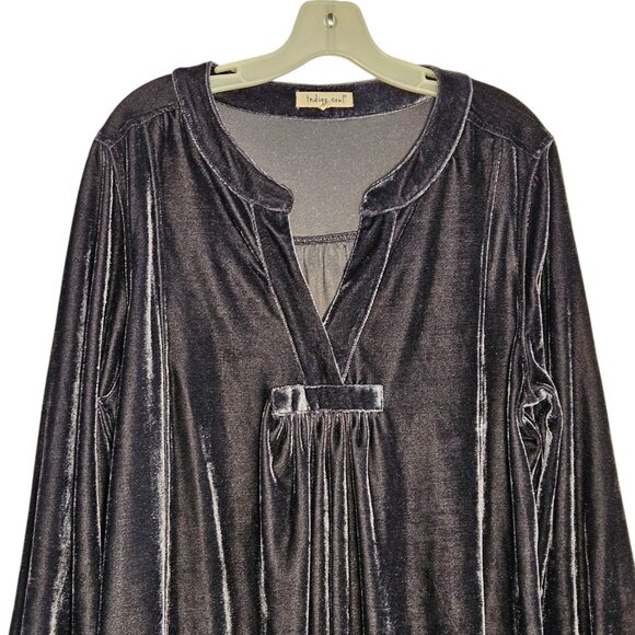 Indigo Soul Women's Gray Grey Velour V Neck  Dress Size 2 XL Plus Size - Picture 4 of 5